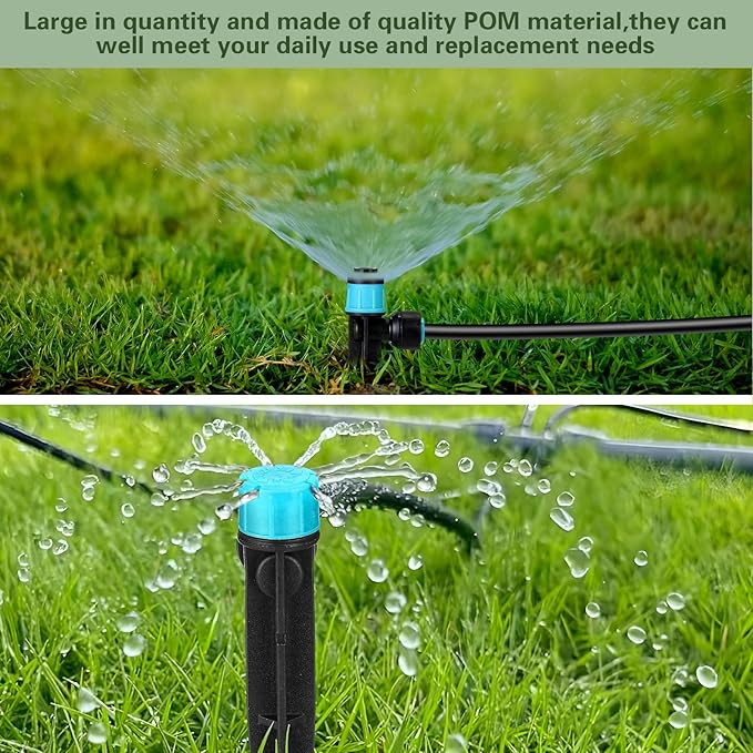 100 Pcs Drip Irrigation Emitters for 1/4" Tubing 50 Micro Irrigation Emitters Sprayer 50 Adjustable 360 Degree Water Flow Drippers for Garden Irrigation System(Blue, Fast Connect)