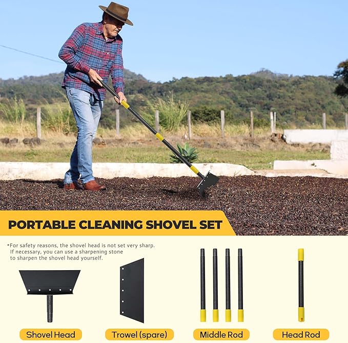 Garden Cleaning Shovel, 76" Adjustable Floor Scraper Long Handle Heavy Duty Tool, Multifunctional Flat Shovel Gardening Tools for Digging, Weeding,Scraping, Ice Remove (2 Blades)