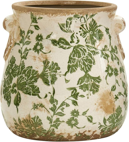 6.5in. Tuscan Ceramic Green Scroll Planter