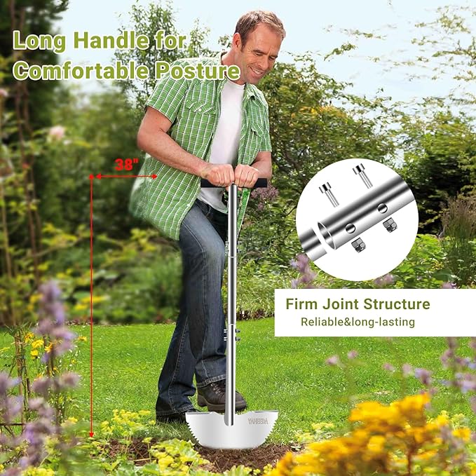 Lawn Edger Tool, 38-Inch Long Stainless Steel Handle Lawn Edger,Half Moon Blade with D-Grip for Garden Boarder,Grass, Sidewalk, Yard