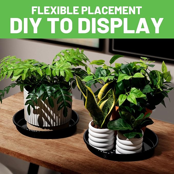 MUDEELA 6 Pack of 14 inch Plant Saucer, Durable Plastic Plant Trays for Indoors, Plastic Flower Plant Pot Saucer, Made of Thicker, Stronger Plastic, with Taller Design (14" - 6 Pack)