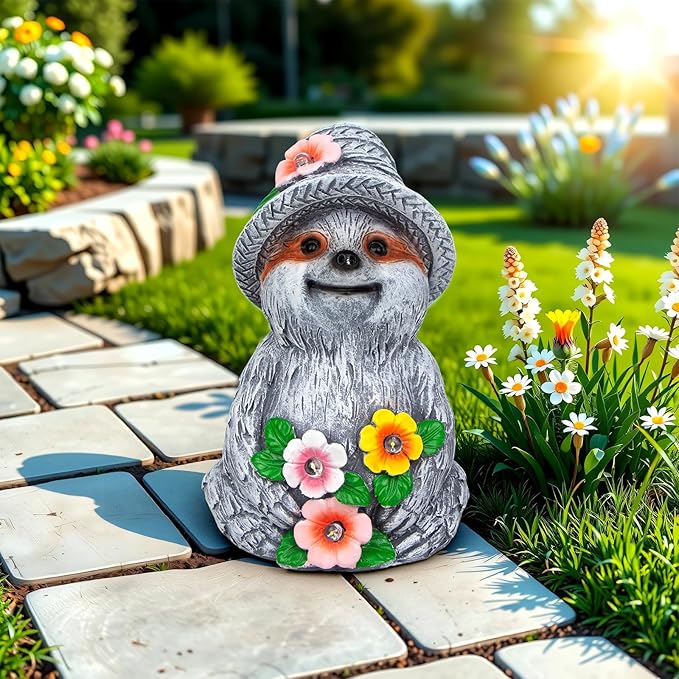 Solar Garden Outdoor Statues Sloth with 4 LED Lights,Lawn Decor Sloth Statue for Patio,Balcony,Yard,Lawn Ornament,Unique Gifts for Mom Grandma