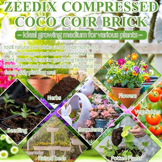 ZeeDix 20Pcs 28LB Organic Coconut Coir Bricks for Plants- Compressed Coco Coir Brick Coconut Fiber Potting Mix Coco Fiber Peat Potting Soil for Vegetables Indoor Plants Gardening(Coir Brick 1.4LB/PCS)
