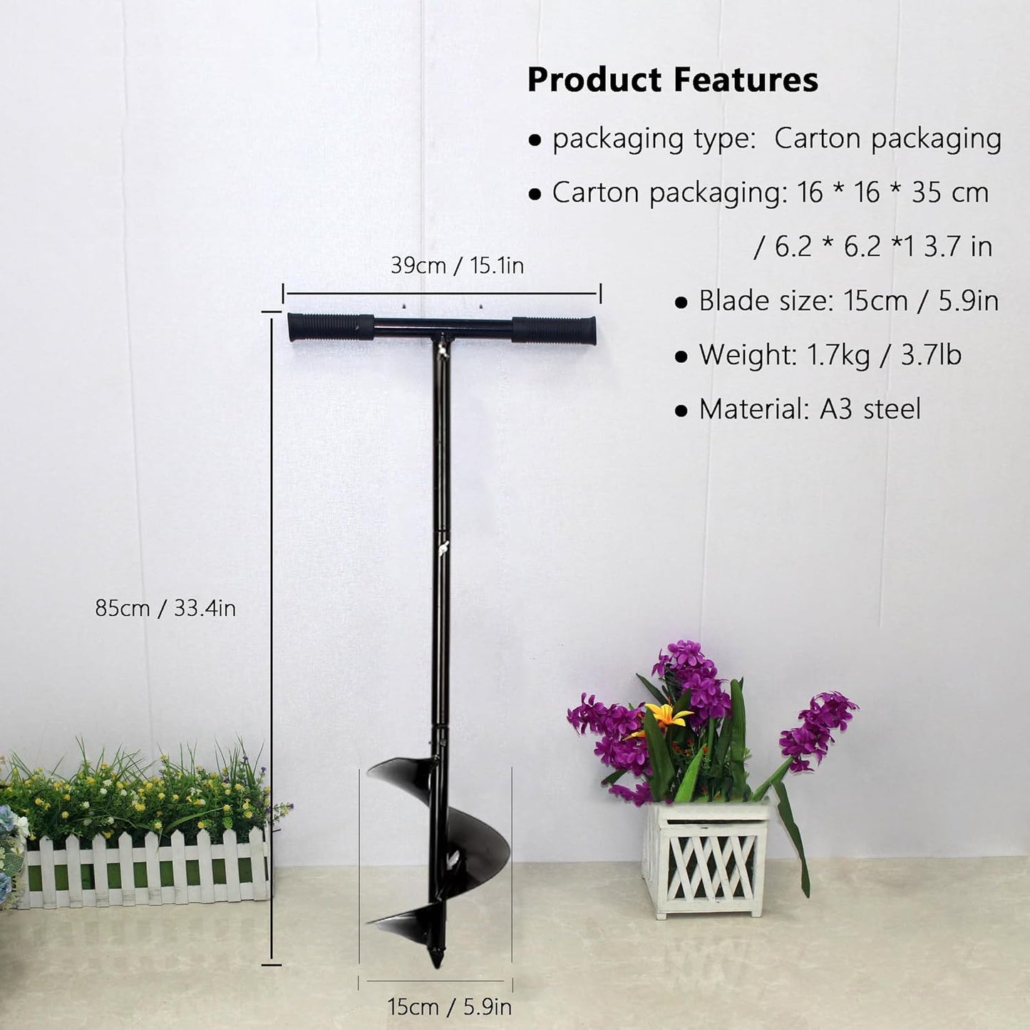 Compost Turning Tool Compost Stirring Tool,Compost Turning Bar 33.4inch,Manual Compost Aerator Tool Turner & Mixing Tool for Outdoor,Composting Accessories (Black-33.4IN)