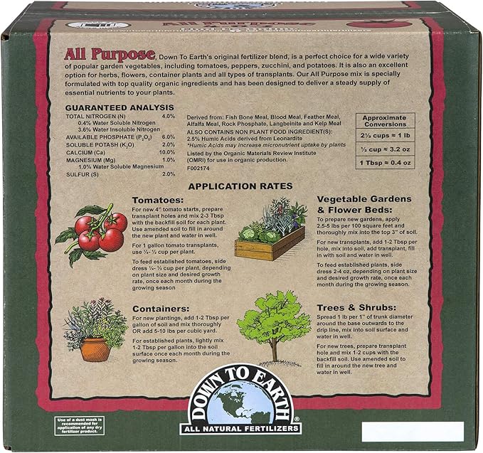 Down To Earth All Natural Fertilizers Organic Multi Purpose Mix 4-6-2, 15 lb