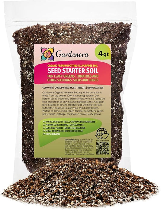 Organic Premium Potting All Purpose Soil - Seed Starter Soil for Leafy Greens, Tomatoes and Other Seedlings, Seeds and Starts - (4 Quart Bag)