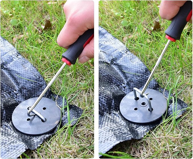 MySit 100 Pack Artificial Turf Stakes Staples with 100 Landscape Staple Gasket Caps, 6 Inch Weed Barrier Stakes for Moisture Barriers, Garden Stake Pick Hook, Garden Ground Staples for Weed