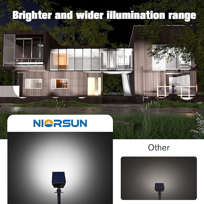 NIORSUN Solar Spot Lights Outdoor,23 LEDs Landscape Lighting with Auto On/Off and 3 Lighting Modes, IP67 Waterproof Spotlights,Outdoor Solar Lights for Yard Garden,2 Pack(Cool White)