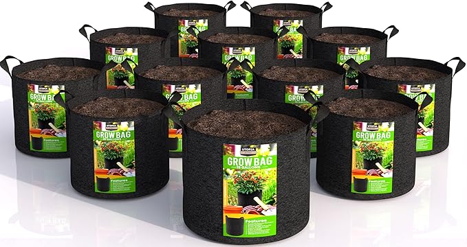 Utopia Home 12 Pack 15 Gallon Grow Bags, 300G Thickened Nonwoven Plant Fabric Pots for Outdoor, Grow Pots, Garden Plant Bags, Aeration Fabric Planters for Fruits, Vegetables and Flowers