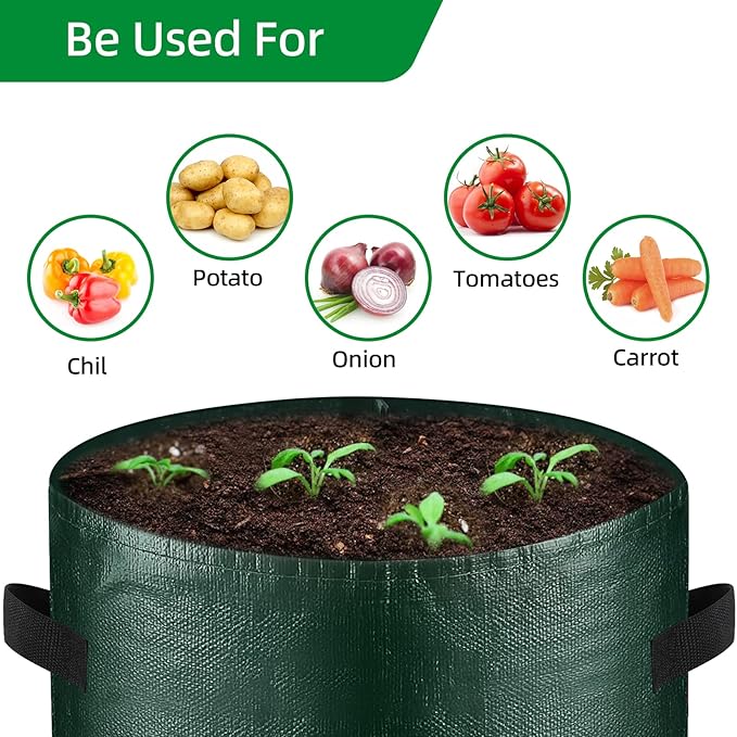 10 Gallon 8-Pack Grow Bags, Durable PE Fabric Pots with Flap and Handles, Green Planter Bags for Potato Vegetables Flowers Herbs Garden Outdoor, 17.7''x13.8'' Large for All Plants Growing