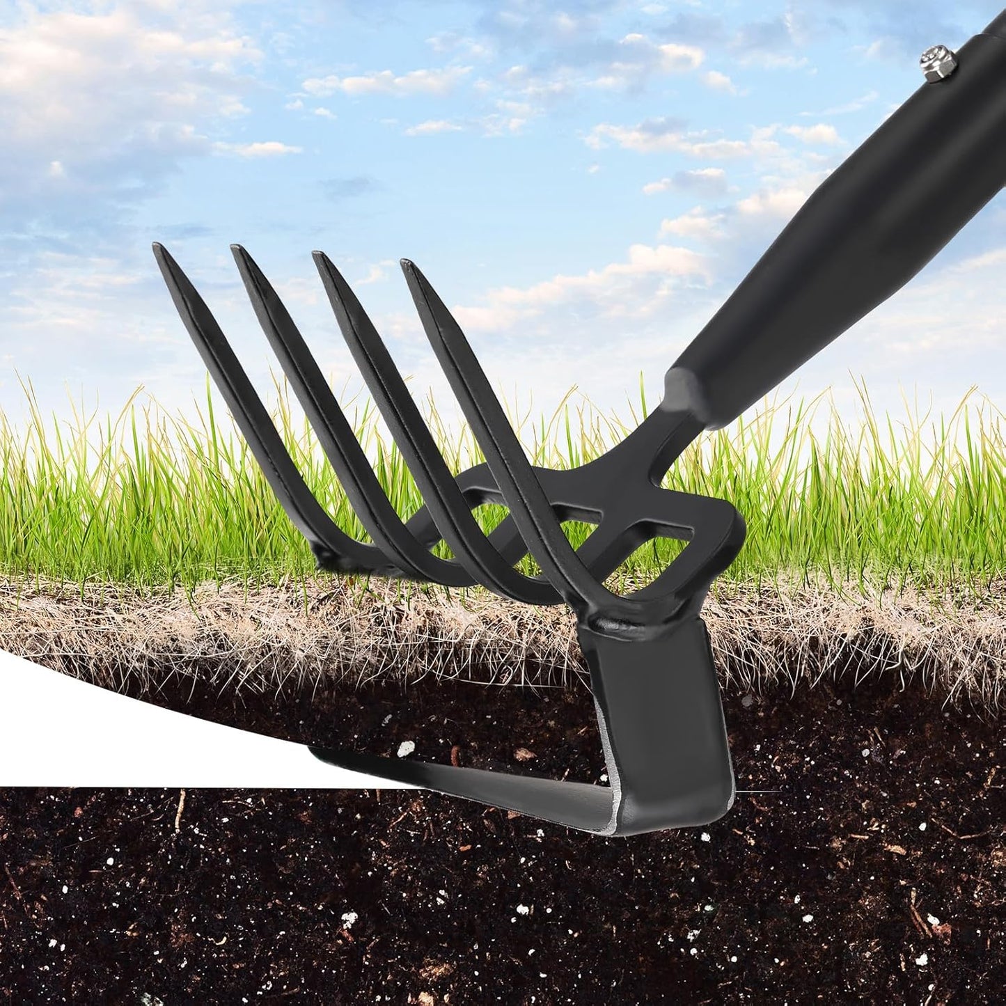2-in-1 Garden Hoe Tool, Adjustable Length from 37 to 72inch, Ergonomic Design for Weeding and Raking, Durable and Rust-Proof Blade, Save Time and Effort