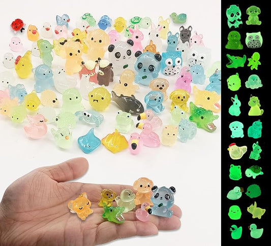 75 Pcs Luminous Mini Resin Animals Mini Animal Figurines Glow in The Dark Perfect for Garden Miniatures Garden Micro Landscape Aquarium Potted Decoration Décor