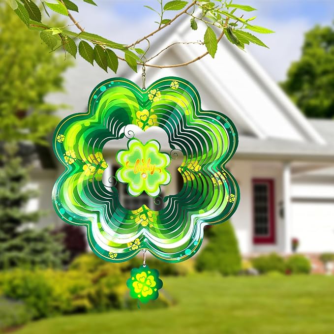 St Patricks Day Metal Wind Spinners St. Patrick's Hanging Gifts for Women Mom Grandma,12inch Wind Spinner for Home Party Ornament Spring Outdoor & Indoor Decorations