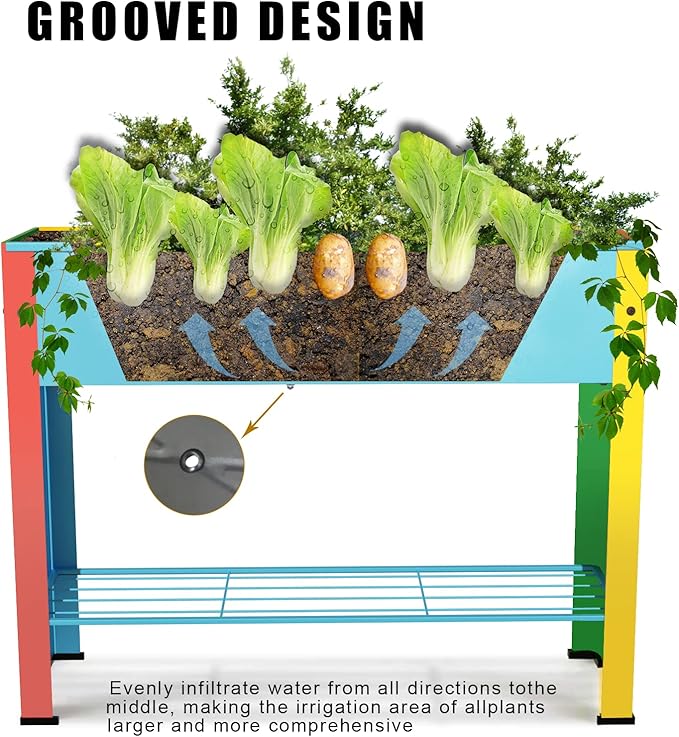 aboxoo Colorful Large Planter Raised Beds with Legs Outdoor Metal Planter Box on Wheels Elevated Garden Bed for Vegetables Flower Herb Patio