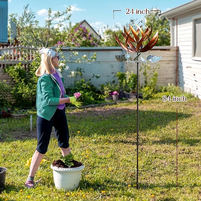 Wind Spinners for Yard and Garden, Wind Spinners Outdoor Large Metal, 84 inch Kinetic Wind Spinner & Wind Sculptures, Windmill Decor(Lotus)