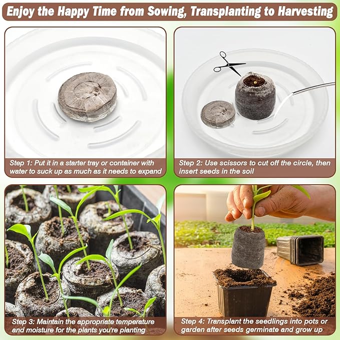 ZeeDix 50Pcs 40mm Compressed Peat Pellet Fiber Soil Plant Seed Starters - Nursery Plugs Pallet Seedling Soil Block, Seed Fertilizer Nutrient Block Peat Block for Grow Herbs Plant Flowers Vegetables