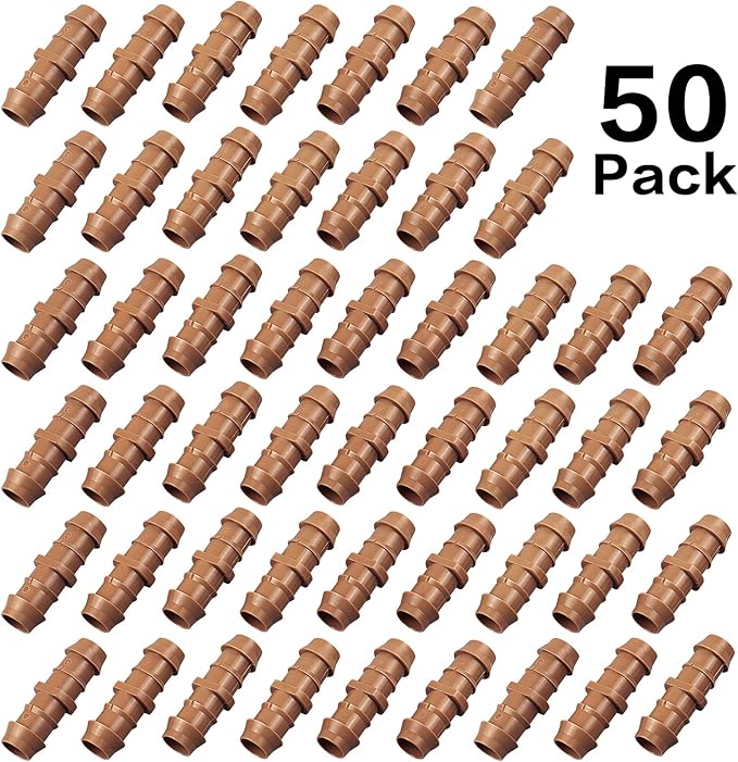 Jayee 50 Pack Drip Irrigation Barbed Coupling Fittings (17mm) for 1/2" Drip Hose(0.600”ID), Sprinkler Tubing Connector for Drip System