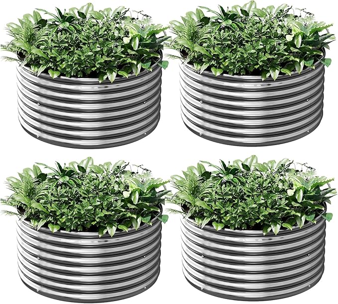 4 Pack 2x2FT Round Galvanized Raised Garden Bed Outdoor,Metal Garden Bed for Vegetables,Steel Raised Beds for Gardening,Above Ground Garden Box for Flower