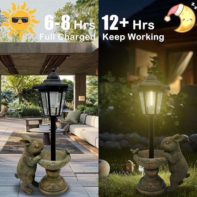 Rabbit Garden Statue with Solar Lantern - 15.8“ Outdoor Bunny Statue Bronze Resin Rabbit Figurines for Outside, Yard, Patio, Lawn Decor, Housewarming Gifts for Women, Mom