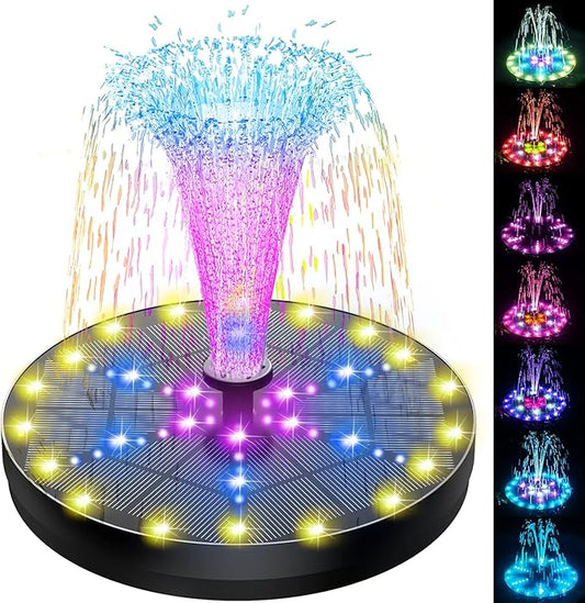 SZMP Solar Fountain 4W Bird Bath Fountains Upgraded 60 LED Lights, Solar Powered Fountain Pump Built-in 4000 Battery with 7 Nozzle & 4 Fixer, Solar Water Fountain for Garden, Bird Bath, Pool, Pond