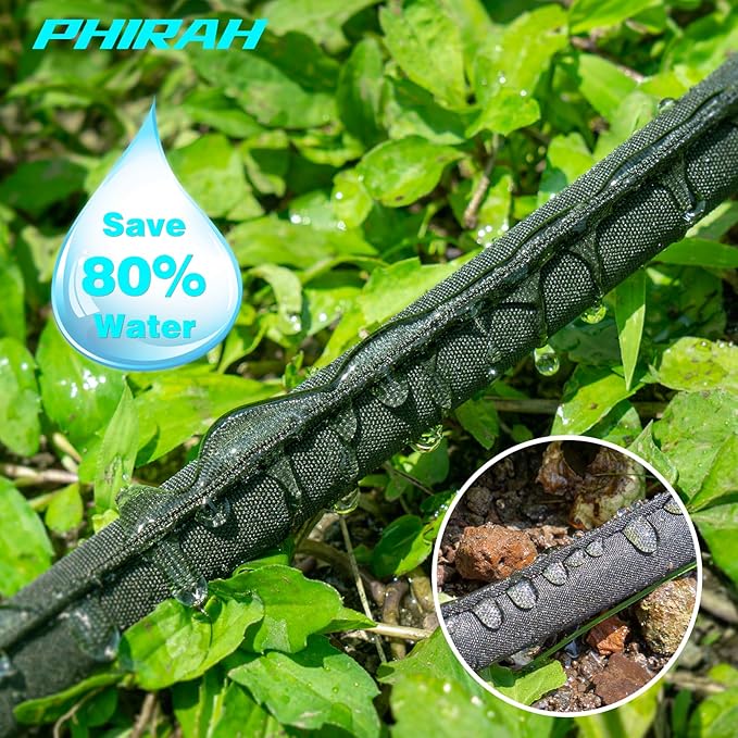 Flat Soaker Hose for Garden Bed, 100FT/50FT 2Packs 1/2" Linkable Consistent Drip Irrigation Hose Save 80% Water Leakproof Double Layer Sprinkler Garden Hose with Holes