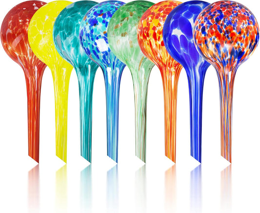 Plant Watering Globes Set of 8 - Small Self Watering Globes for Indoor & Outdoor Plants - Multicolored, Automatic, Glass Watering Bulbs for Daily Use, Plant Watering Devices