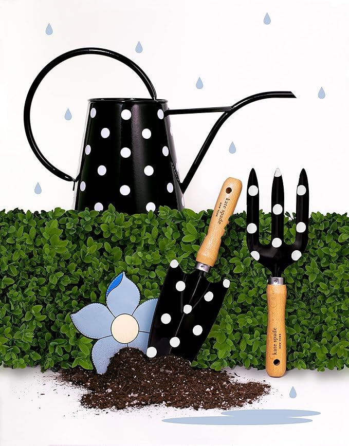 Kate Spade New York 2 Piece Gardening Hand Tools, Cute Garden Tool Set Includes Hand Rake and Trowel, Picture Dot