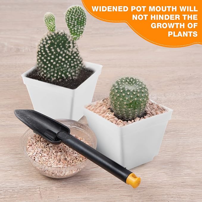 100 Pieces 4 Inch Flower Pots Square Plants Nursery Pot Plastic Plant Seedling Pots Nursery Transplanting Planter Container with Saucer for Indoor Herbs Succulents Balcony Garden Office (White)