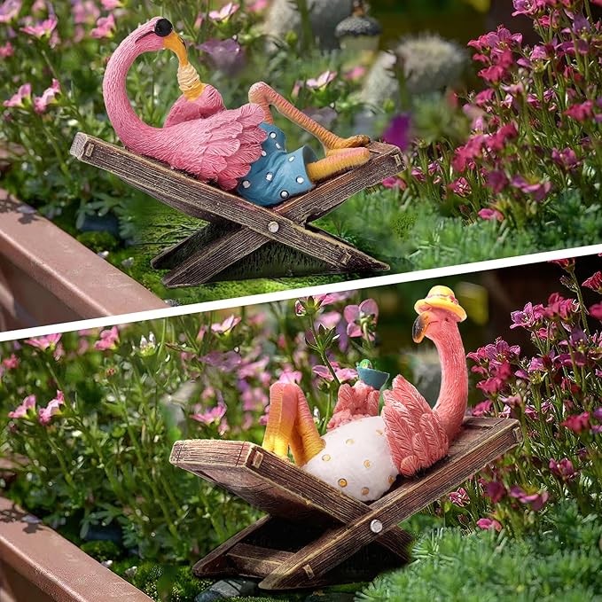 MUAMAX Pink Flamingo Garden Statues Flamingo Ornaments Small Flamingo Statue Summer Tropical Coastal Desk Decor Yard Art Ornament Housewarming Gifts Outdoor Patio Lawn Decorations