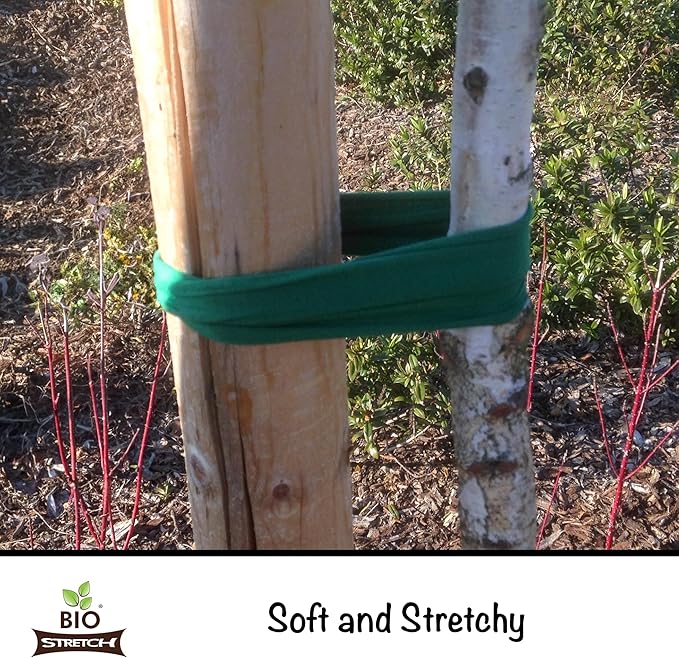 Extra Wide Soft Tree Ties - Strong & Stretchy Support for Large Plants & Young Trees - Cut-to-Length Green Garden Tape for Home & Professional Gardening (26 ft / 8M)