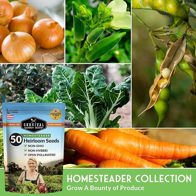 Survival Garden Seeds Homesteader Collection - 50 Packs Non-GMO Heirloom Vegetable, Fruit, Herb Seed Varieties for Growing a Victory Garden - Plant & Grow Survival Food - Emergency Preparedness Gear