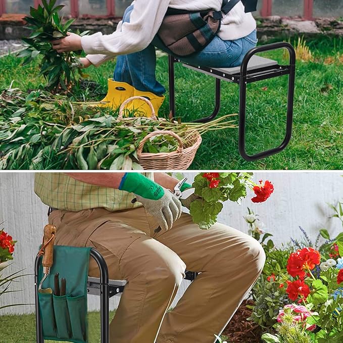 Garden Kneeler and Seat, Foldable Garden Stool 400lbs Heavy Duty Garden Tools Protects Knees and Back, Women and Men Seniors Gardener,Large 19.7"x10"x18.5"