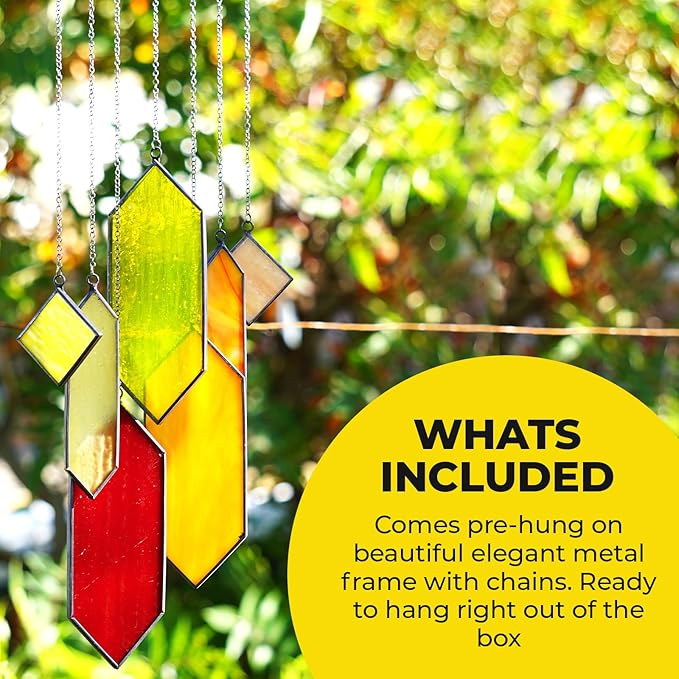 Sensory4U Stained Glass Suncatcher – Element Earth Tones Window Hanging Wall Art – Modern Design Home or Garden Décor – Unique Glass Suncatcher for Window, Porch, or Patio