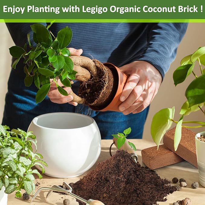 Legigo 6 Pack Premium Coco Coir Brick for Plants- 100% Organic Compressed Coconut Coir Bricks Starting Mix, Coco Coir Fiber Coconut Husk for Planting, Gardening, Potting Soil Substrate, Herbs