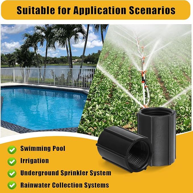 12pcs 3/4 Inch Double Female Hose Connector, Female Threaded PVC Coupling with Sealing Tape Sprinkler Pipe Adapter Fitting for Garden Drip Irrigation Systems Work