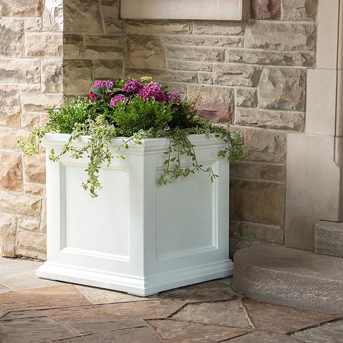 Mayne Fairfield 28in Square Planter - White - Durable Resin Planter (8800-W)