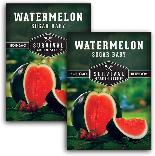 Survival Garden Seeds - Sugar Baby Watermelon Seed for Planting - 2 Packs with Instructions to Plant and Grow Little Round Watermelons in Your Home Vegetable Garden - Non-GMO Heirloom Variety
