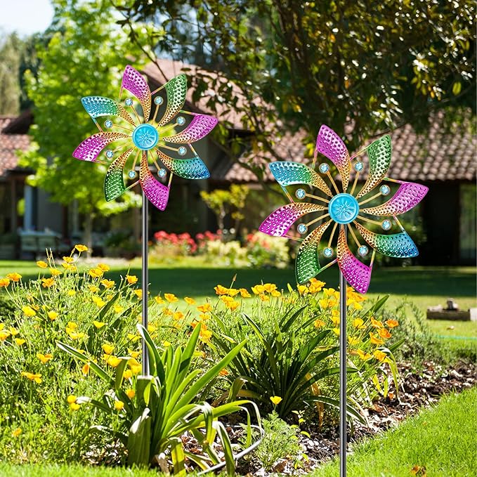 Outdoor Kinetic Wind Spinner, Wind Sculpture Yard Art Decor with Stake, Geometric Metal Windmill for Garden Lawn & Patio Decoration (B-Colorful-1PCS)