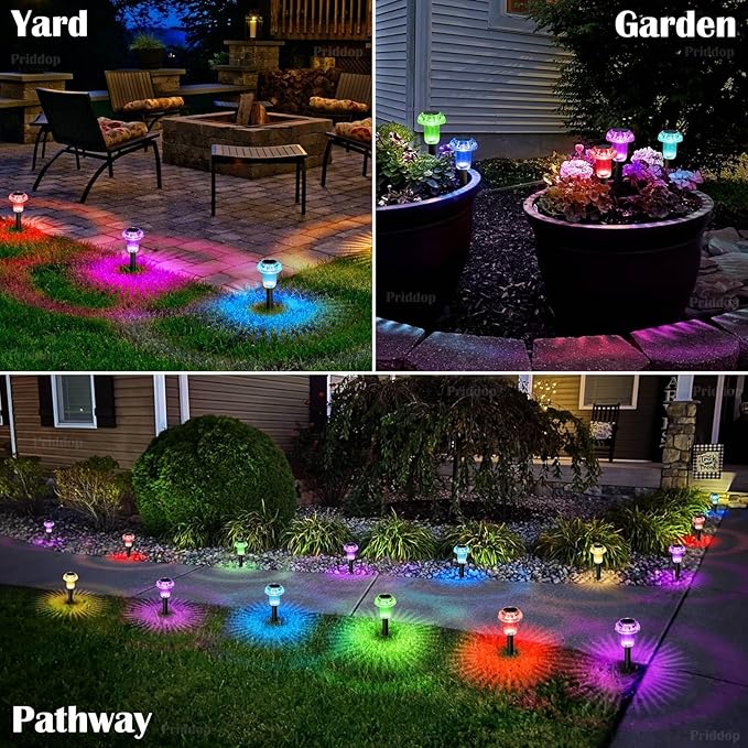 Solar Lights Outdoor Pathway Lights 8 Pack LED Waterproof Color Changing Mushroom for Garden Landscape Path Lawn Yard Decor