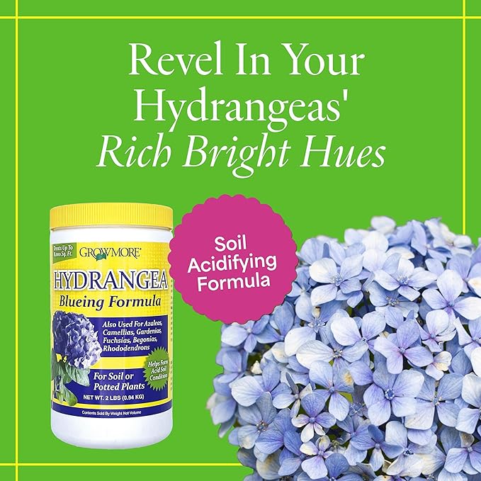 Grow More Hydrangea Blueing Formula - 2lb of USA-Made Soil Acidifier for Hydrangeas, Azaleas, Gardenias, & Many More - Contains Aluminum Sulfate That Enhances Color Change for Soil and Potted Plants