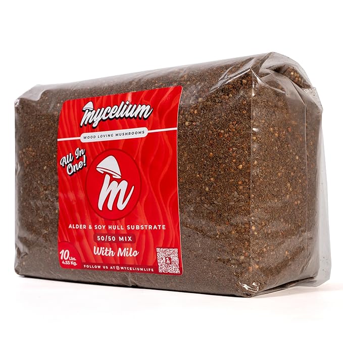 Mycelium Gourmet Mushroom All-in-One Bag - Premium Organic 10LB Blend of Alder & Soy Hull Substrate with Sterilized Milo Grain - Perfect for Variety of Wood-Loving Mushrooms - Home Growing Made Easy