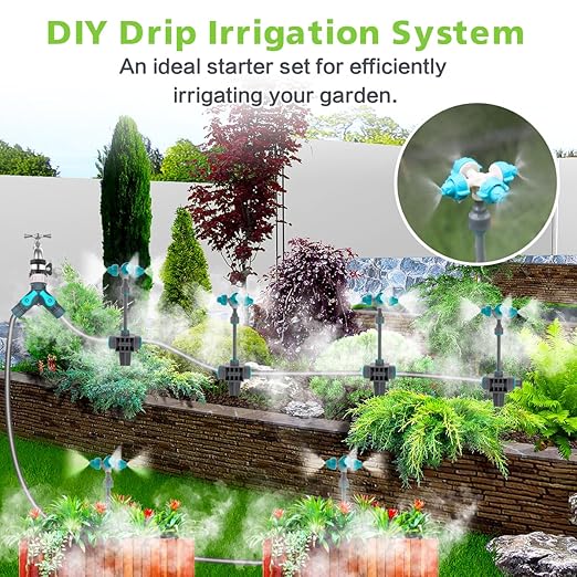 Drip Irrigation Kit 66ft, Automatic Irrigation System for Garden with 12mm Irrigation Tubing, Quick Connect Mist Nozzle with 4-Outlet for Lawn Outdoor Plants Greenhouse
