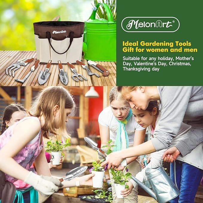 Garden Tool Set,10 Pcs Heavy Duty Gardening Hand Tool Kit for Women Aluminum with Non Slip Ergonomic Handle, Storage Tote Bag and Gardening Gloves, Ideal Gifts for Women and Men