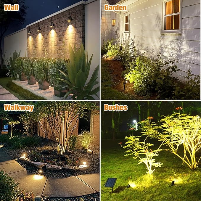 APONUO Metal Solar Spot Lights Outdoor with 9.8ft Cable Solar Powered Landscape Lighting Low Voltage IP65 Waterproof Auto On/Off for Outside Garden Yard Landscape Pathway Garage-Warm White(2-in-1)