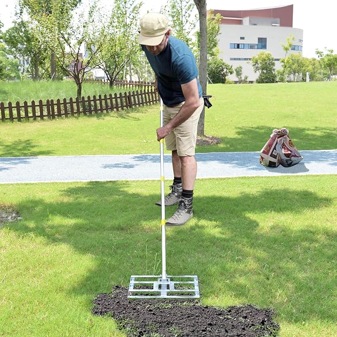 Scalebeard Lawn Leveling Rake,6FT 17 X10In Lawn Leveling Tool, Effort Saving & Adjustable Handle Heavy Duty Lawn Leveler for Yard Garden Golf Course Dirt Leveler