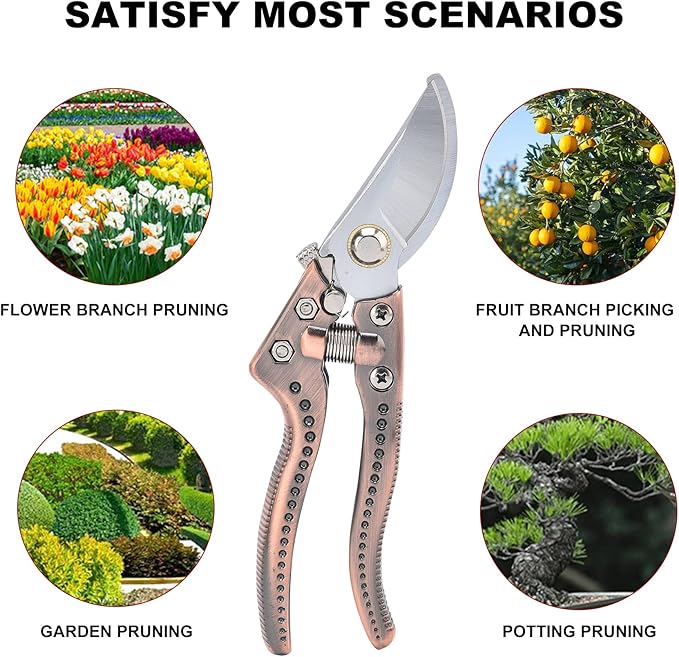 Tree Trimmers Secateurs, Hand Pruner, Garden Scissors for Plant,Pruning Shears for Gardening, Garden Hand Shears, Pruners for Gardening, Garden Clippers, Hedge Shears, Garden Tools （copper color)