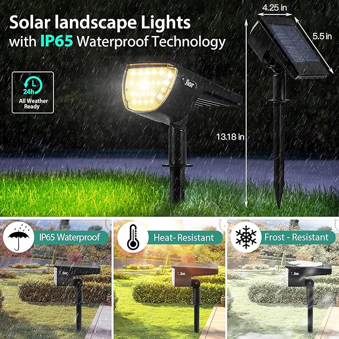 Jior Solar Landscape Spotlights Outdoor 32 LED IP65 Waterproof Solar Powered Wall Lights 2-in-1 Adjustable Outside Lights for Garden Yard Driveway Walkway Pool Patio 4 Pack (Cold White)