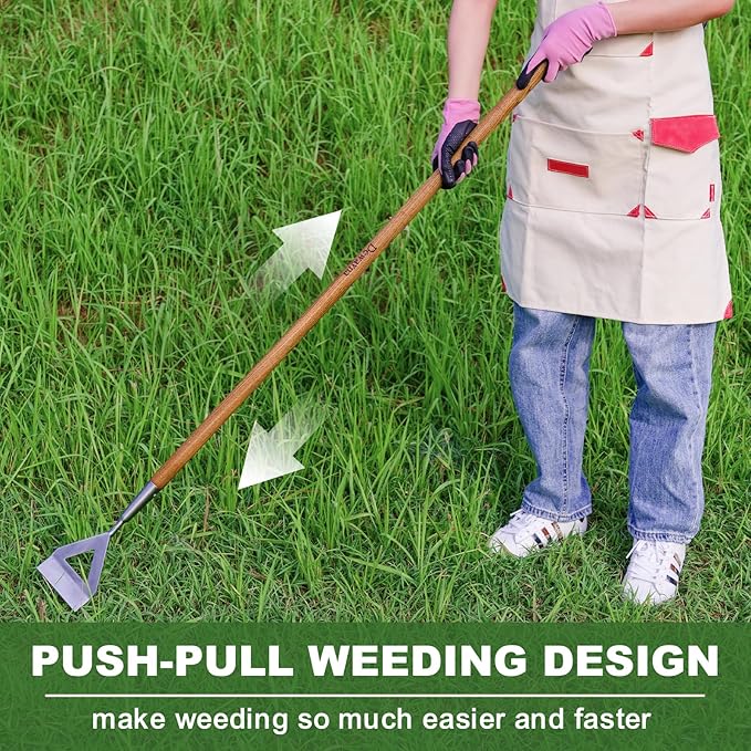 Dutch Hoe, Bending-Proof Push Pull Weeder, 51'' Long Handle Dutch Hoe Weeder for Women, Heavy Duty Stainless Steel Garden Dutch Hoe for Weeding in Between Seedling, Removal Moss,Soil Loosening