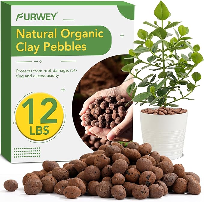 12 LBS Organic Clay Pebbles 4mm-16mm Leca for Plants 100% Natural Hydroton Clay Pebbles for Hydroponic Growing Gardening Orchids Drainage Decoration Aquaponics