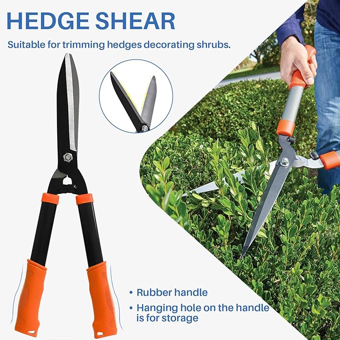 ECOOPTS 3PCS Garden Tool Set with Lopper, Hedge Shears and Bypass Pruner, Heavy Duty Tree & Shrub Care Kit, Tree Trimmer Gardening Tools for Indoor & Outdoor Gardening